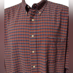 Eddie Bauer Flannel Shirt Men's XL Orange Blue White Check Plaid Button Up